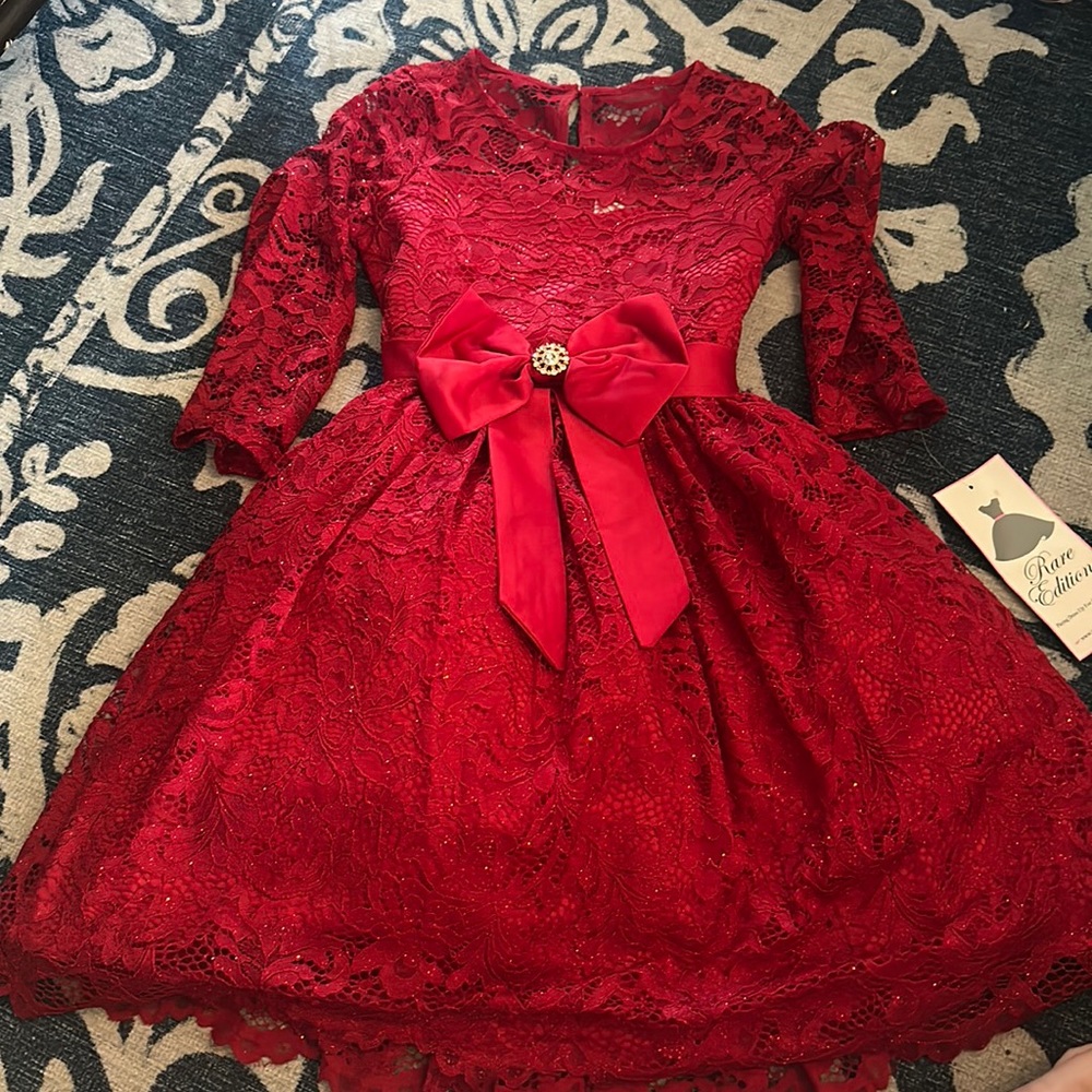 Beautiful red sparkly lace dress with bow